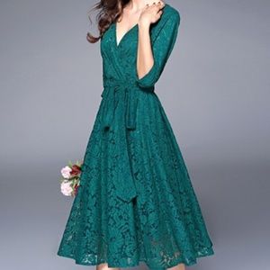 Coeur de Vague   Lace Floral faux Wrap Dress S